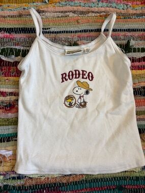 Aeropostale White Tank Top with Rodeo Snoopy Graphic